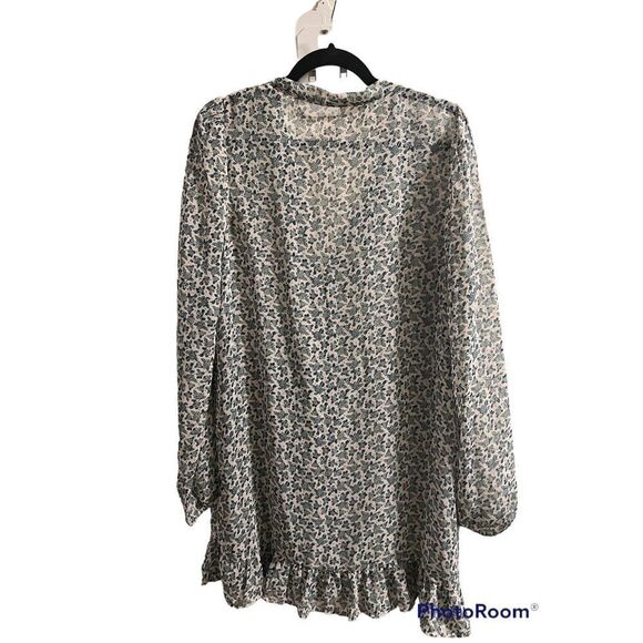 ✨Free People Sheer Floral Green Ruffle Tunic Dress✨ - Picture 2 of 6